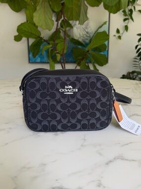 NWOT Coach Jamie Camera Bag In Signature Denim Silver / Black CDE89 Crossbody